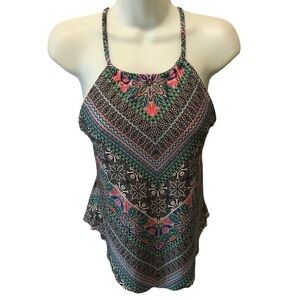 LAUNDRY BY SHELLI SEGAL Women's Bohemian Chic Strappy High Neck Tankini Sz. S